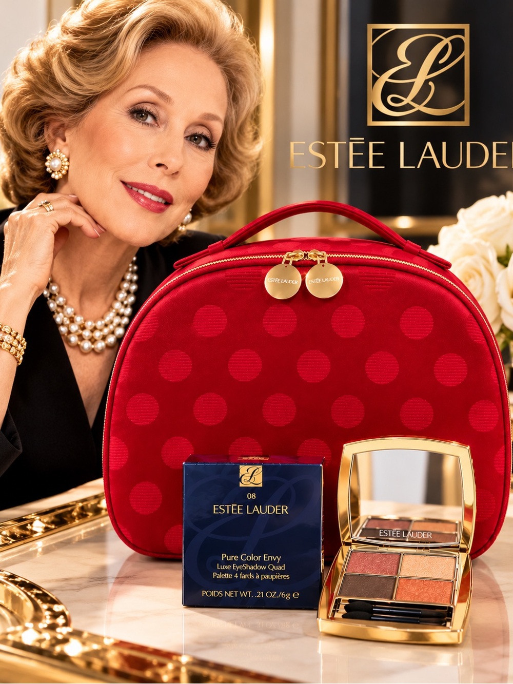 Estée Lauder Pure Color, Quad Eyeshadow, Natural Wth Estée Red Travel Case! 🪭👠💋 - Picture 6 of 10